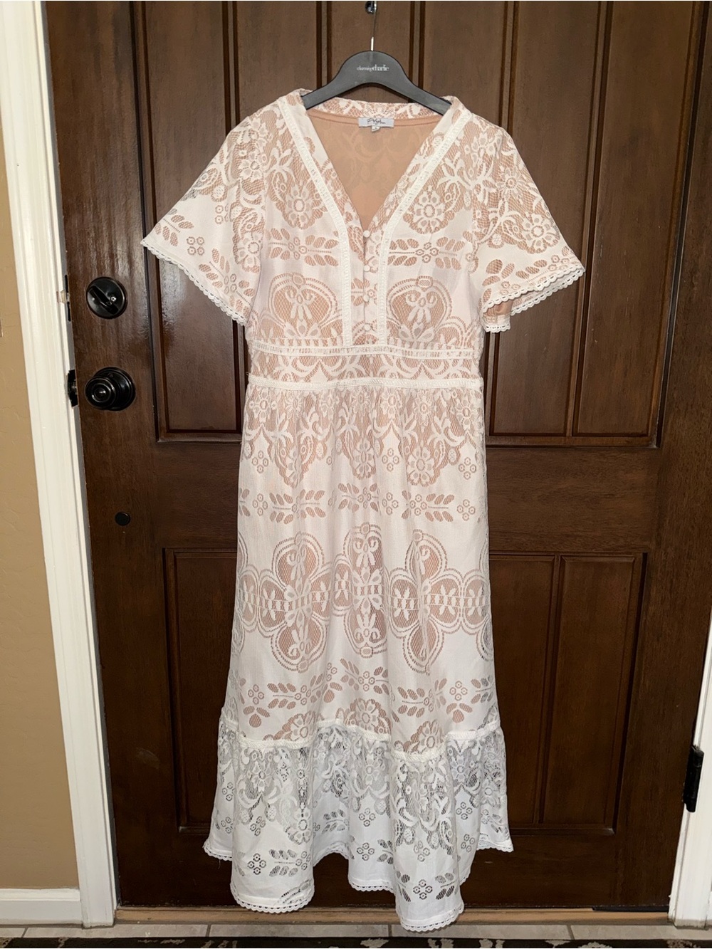 Lace Overlay V-Neck Small White Dress